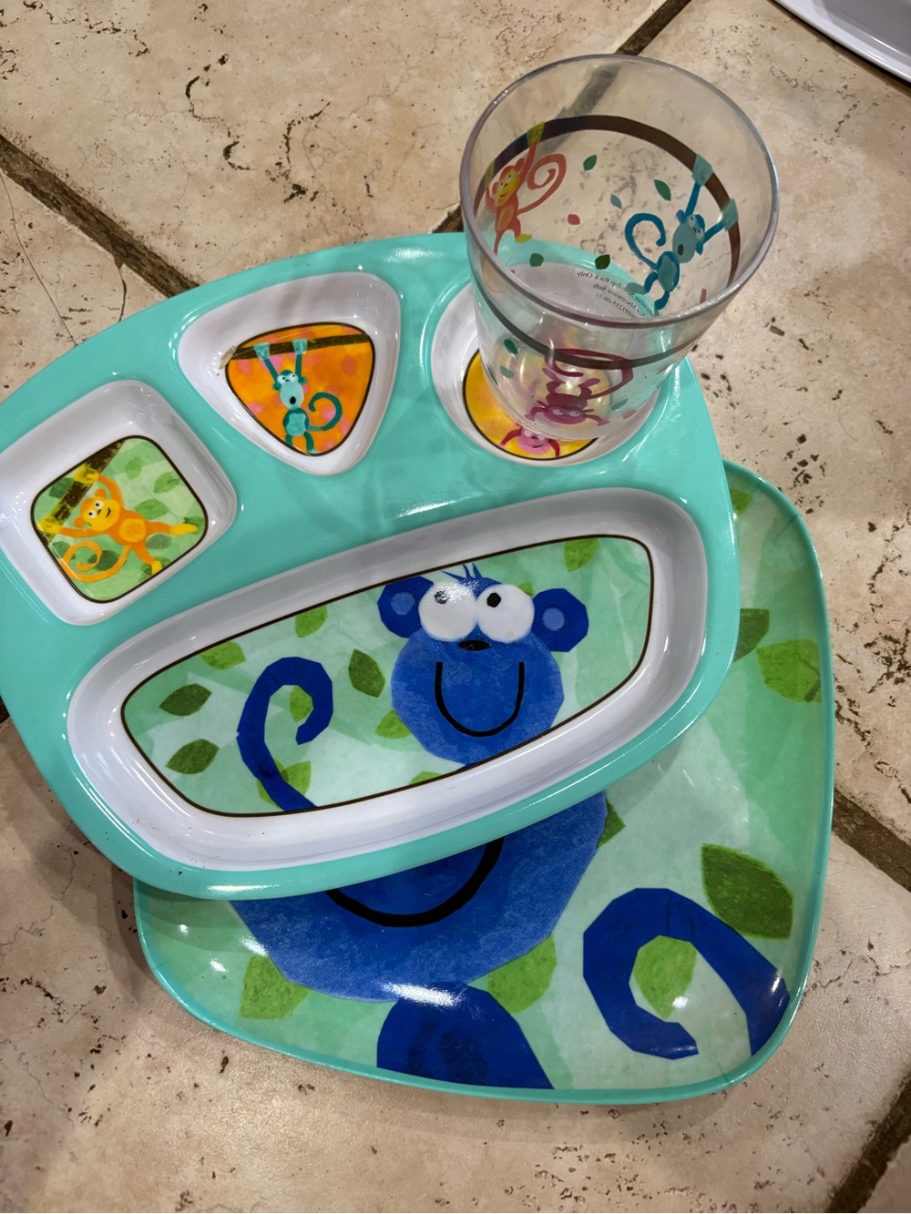 Circo Aqua Teal Monkey Kids Plate and Cup Set